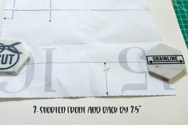 shorten front back by 2.5 in