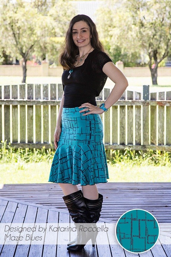 Drop Swing Skirt in Maze Blues by Katarina Roccella